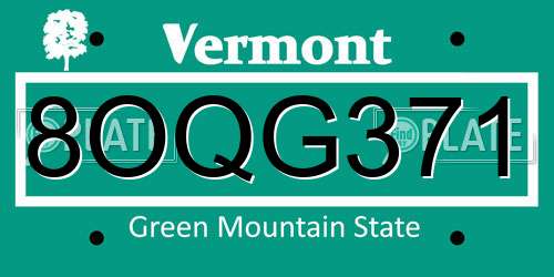 8OQG371 Vermont License Plate