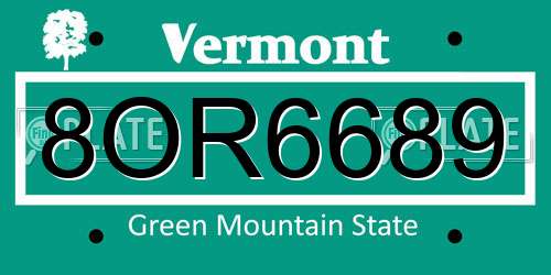 8OR6689 Vermont License Plate
