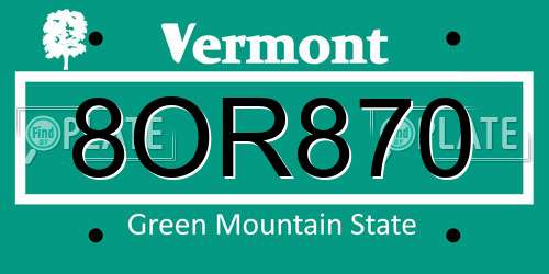 8OR870 Vermont License Plate