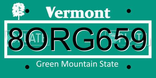 8ORG659 Vermont License Plate