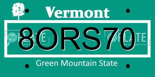 8ORS70 Vermont License Plate
