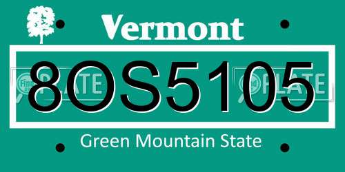8OS5105 Vermont License Plate