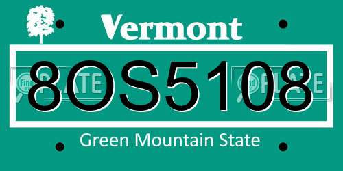 8OS5108 Vermont License Plate
