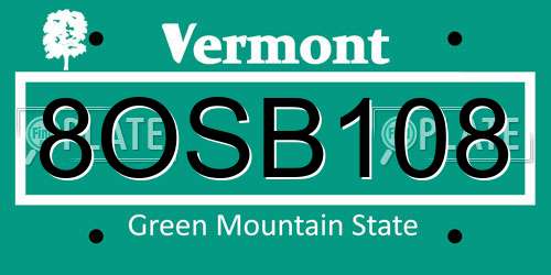 8OSB108 Vermont License Plate