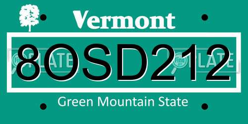 8OSD212 Vermont License Plate