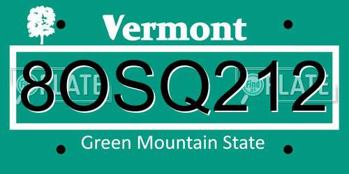 8OSQ212 Vermont License Plate