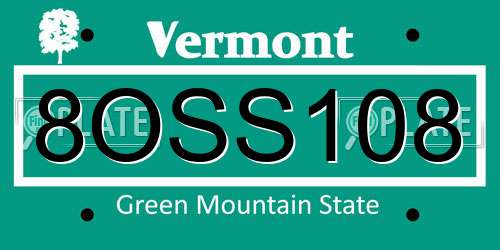 8OSS108 Vermont License Plate