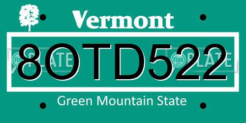8OTD522 Vermont License Plate