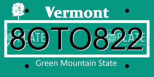 8OTO822 Vermont License Plate