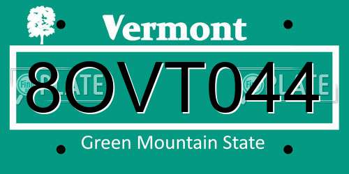 8OVT044 Vermont License Plate