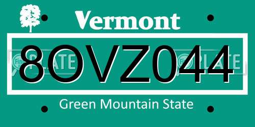 8OVZ044 Vermont License Plate