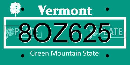 8OZ625 Vermont License Plate