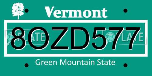 8OZD577 Vermont License Plate