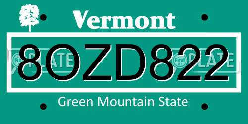 8OZD822 Vermont License Plate