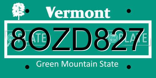 8OZD827 Vermont License Plate