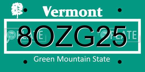 8OZG25 Vermont License Plate