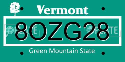 8OZG28 Vermont License Plate