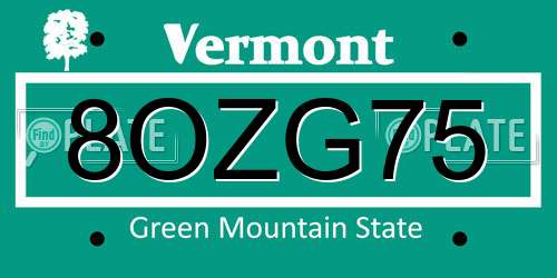 8OZG75 Vermont License Plate