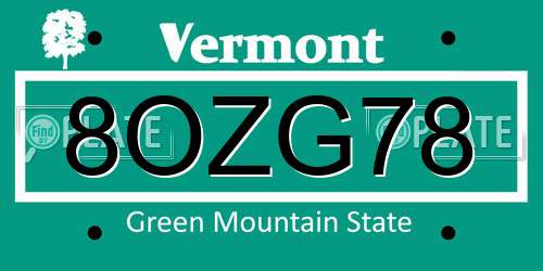 8OZG78 Vermont License Plate