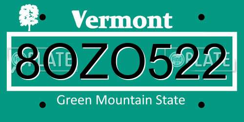 8OZO522 Vermont License Plate