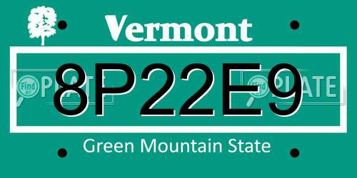 8P22E9 Vermont License Plate