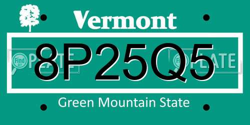 8P25Q5 Vermont License Plate