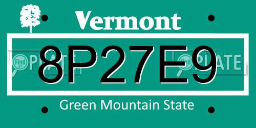 8P27E9 Vermont License Plate