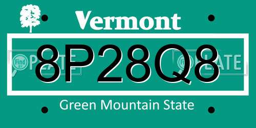 8P28Q8 Vermont License Plate