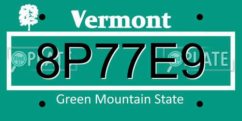 8P77E9 Vermont License Plate