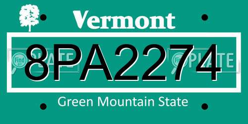 8PA2274 Vermont License Plate