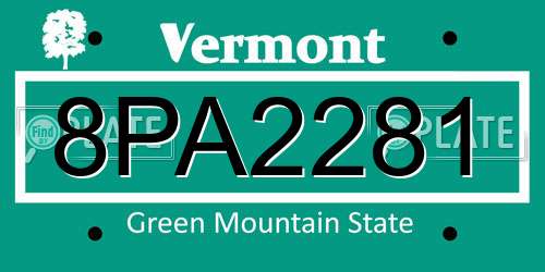 8PA2281 Vermont License Plate
