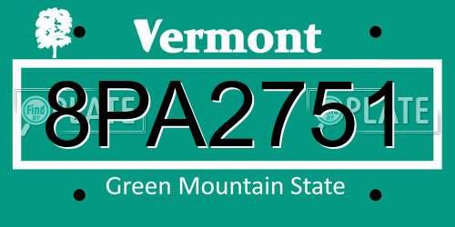 8PA2751 Vermont License Plate