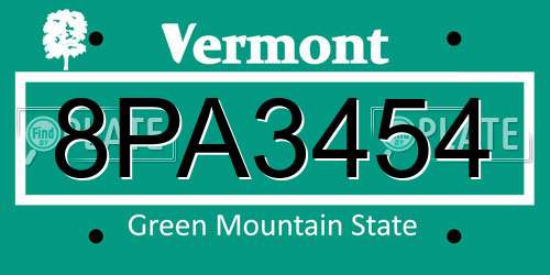 8PA3454 Vermont License Plate