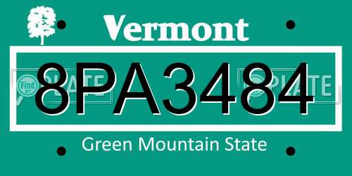 8PA3484 Vermont License Plate