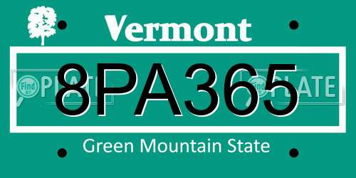 8PA365 Vermont License Plate