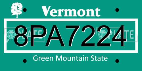 8PA7224 Vermont License Plate