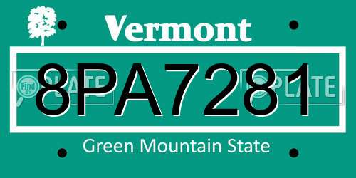 8PA7281 Vermont License Plate