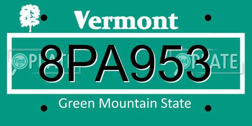 8PA953 Vermont License Plate