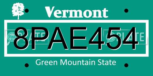 8PAE454 Vermont License Plate