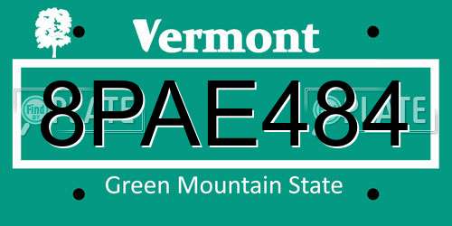 8PAE484 Vermont License Plate