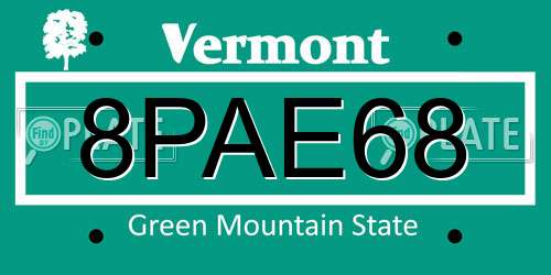 8PAE68 Vermont License Plate