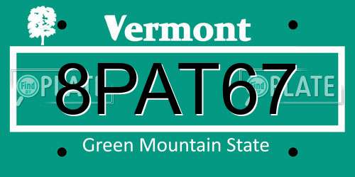 8PAT67 Vermont License Plate