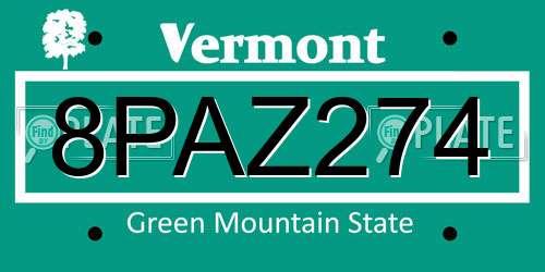 8PAZ274 Vermont License Plate