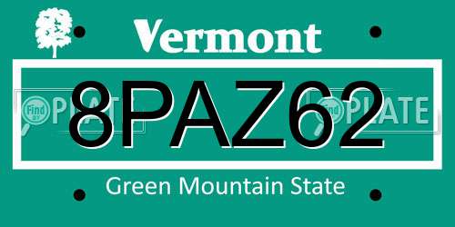 8PAZ62 Vermont License Plate