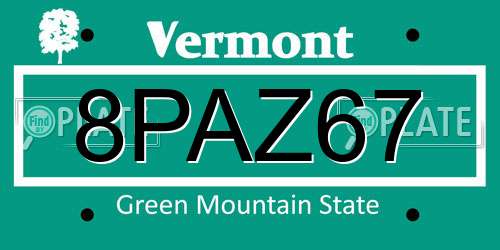 8PAZ67 Vermont License Plate