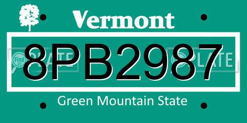 8PB2987 Vermont License Plate