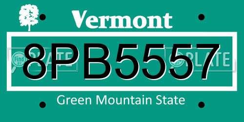 8PB5557 Vermont License Plate