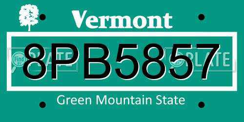 8PB5857 Vermont License Plate
