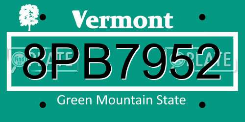 8PB7952 Vermont License Plate