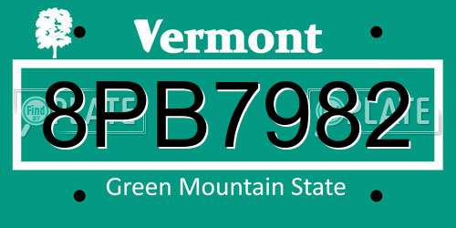 8PB7982 Vermont License Plate